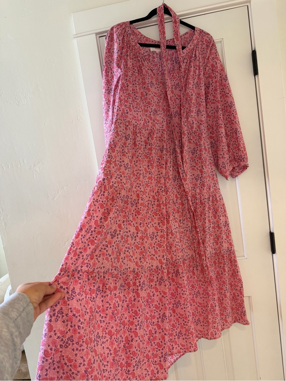 XiRENA Pink and Purple Floral Tie-Neck Dress - Picture 3 of 4